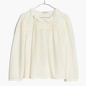Madewell NWT Ruffle Collar Pintuck Popover Top Shirt Size Medium M Creme Spring